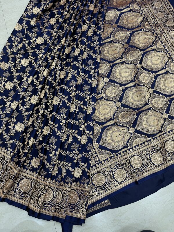 Royal Navy Blue Banarasi Silk Saree with Antique Gold Zari Work
