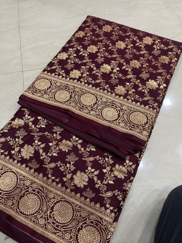 Premium Maroon Banarasi Silk Saree with Rich Gold Zari Border
