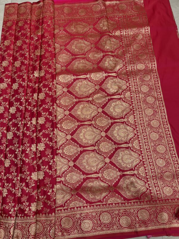 Bridal Red Banarasi Silk Saree with Heavy Gold Zari Border
