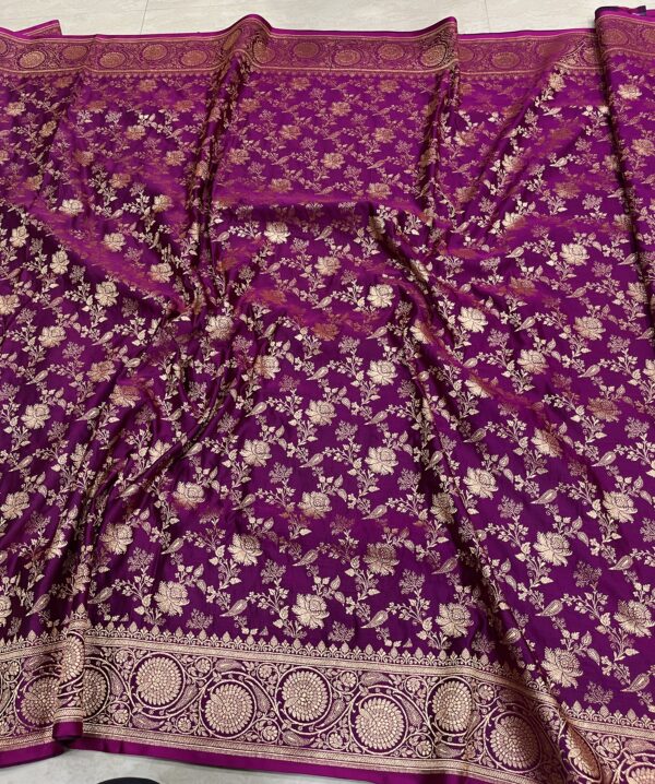 Rani Pink Banarasi Silk Saree with Heavy Gold Zari Border