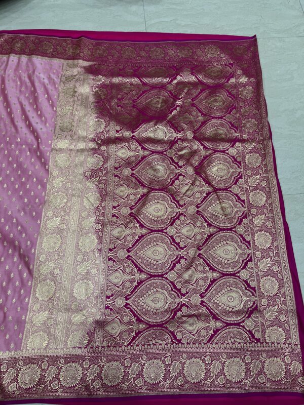 Soft Pink & Rani Pink Banarasi Silk Saree with Gold Zari Border