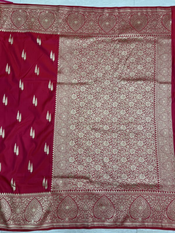 Classic Bridal Red Banarasi Silk Saree with Gold Zari Buti & Heavy Border