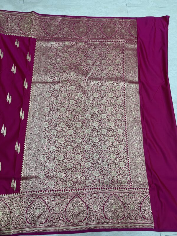 Rani Pink Banarasi Silk Saree with Gold Zari Buti & Heavy Border