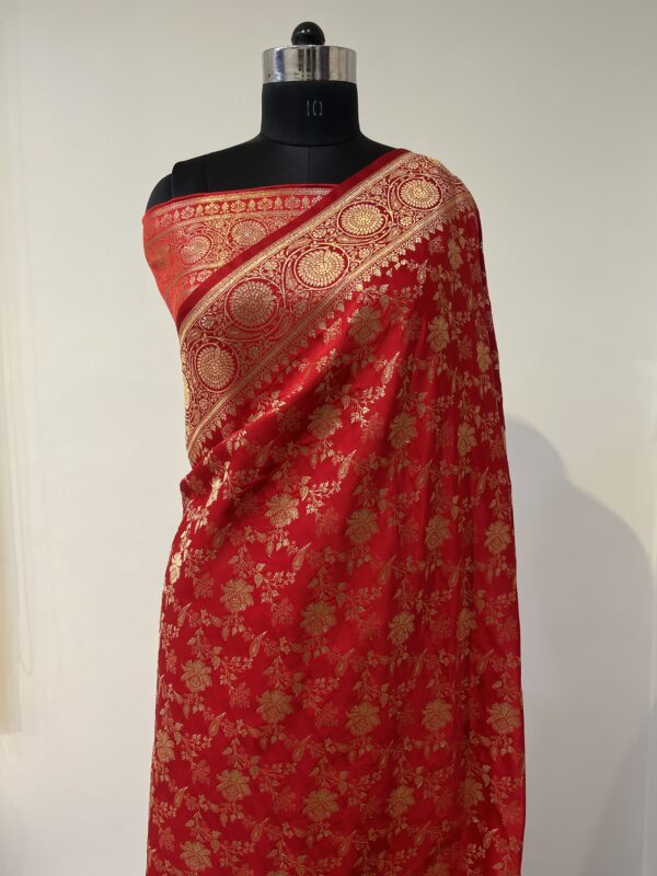 Classic Red Banarasi Silk Saree with Rich Gold Zari Border