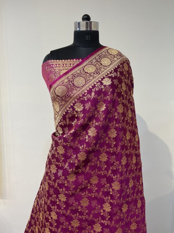 Rani Pink Banarasi Silk Saree with Heavy Gold Zari Border