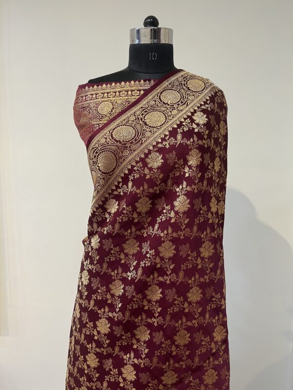Premium Maroon Banarasi Silk Saree with Rich Gold Zari Border