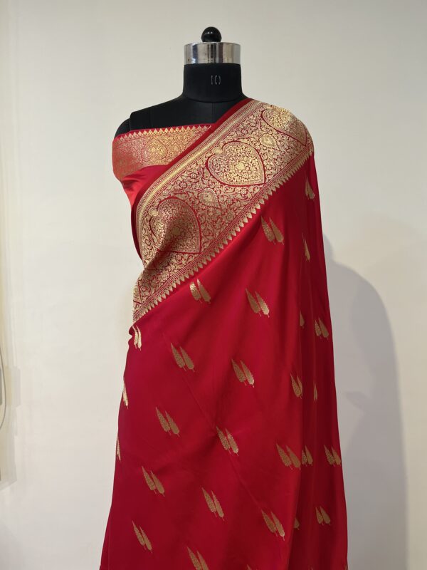 Classic Bridal Red Banarasi Silk Saree with Gold Zari Buti & Heavy Border