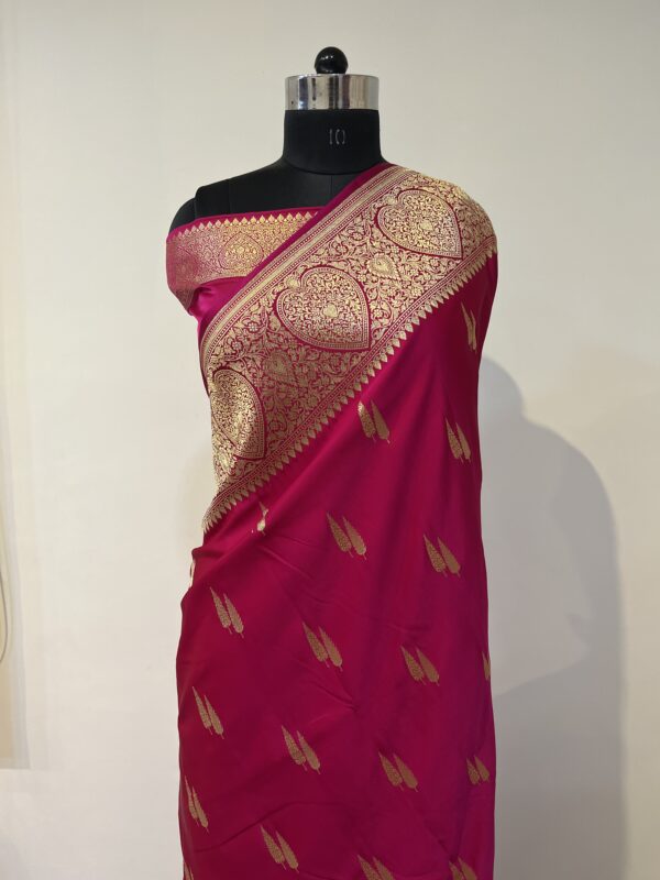 Rani Pink Banarasi Silk Saree with Gold Zari Buti & Heavy Border